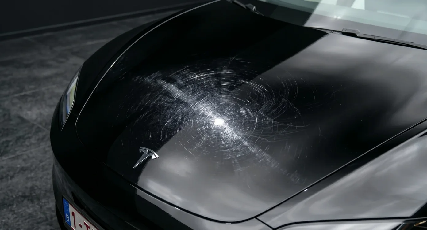 Gloednieuwe auto met onbeschermde fabriekslak direct na aflevering bij de dealer